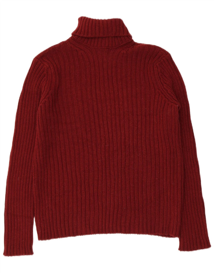Benetton Mens Roll Neck Jumper Sweater Small Burgundy