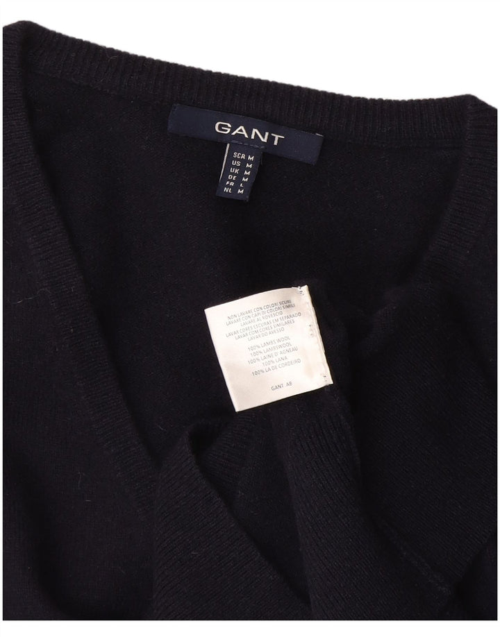 Gant Womens V-Neck Jumper Sweater UK 14 Medium Black Wool