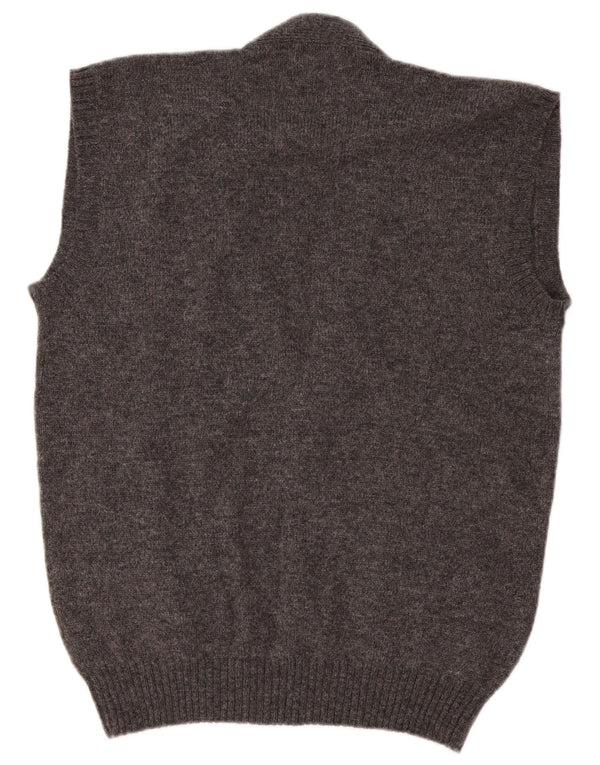 Green Leaves Mens Sleeveless Cardigan Sweater Medium Grey Wool
