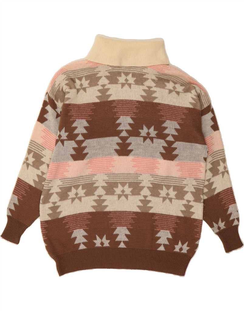 LUCIA Womens Roll Neck Jumper Sweater UK 12 Medium  Brown Fair Isle Aztec Vintage Lucia and Second-Hand Lucia from Messina Hembry 