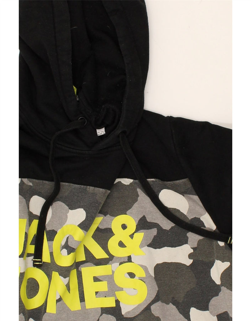 JACK & JONES Mens Graphic Hoodie Jumper 2XL Black Camouflage Cotton | Vintage Jack & Jones | Thrift | Second-Hand Jack & Jones | Used Clothing | Messina Hembry 