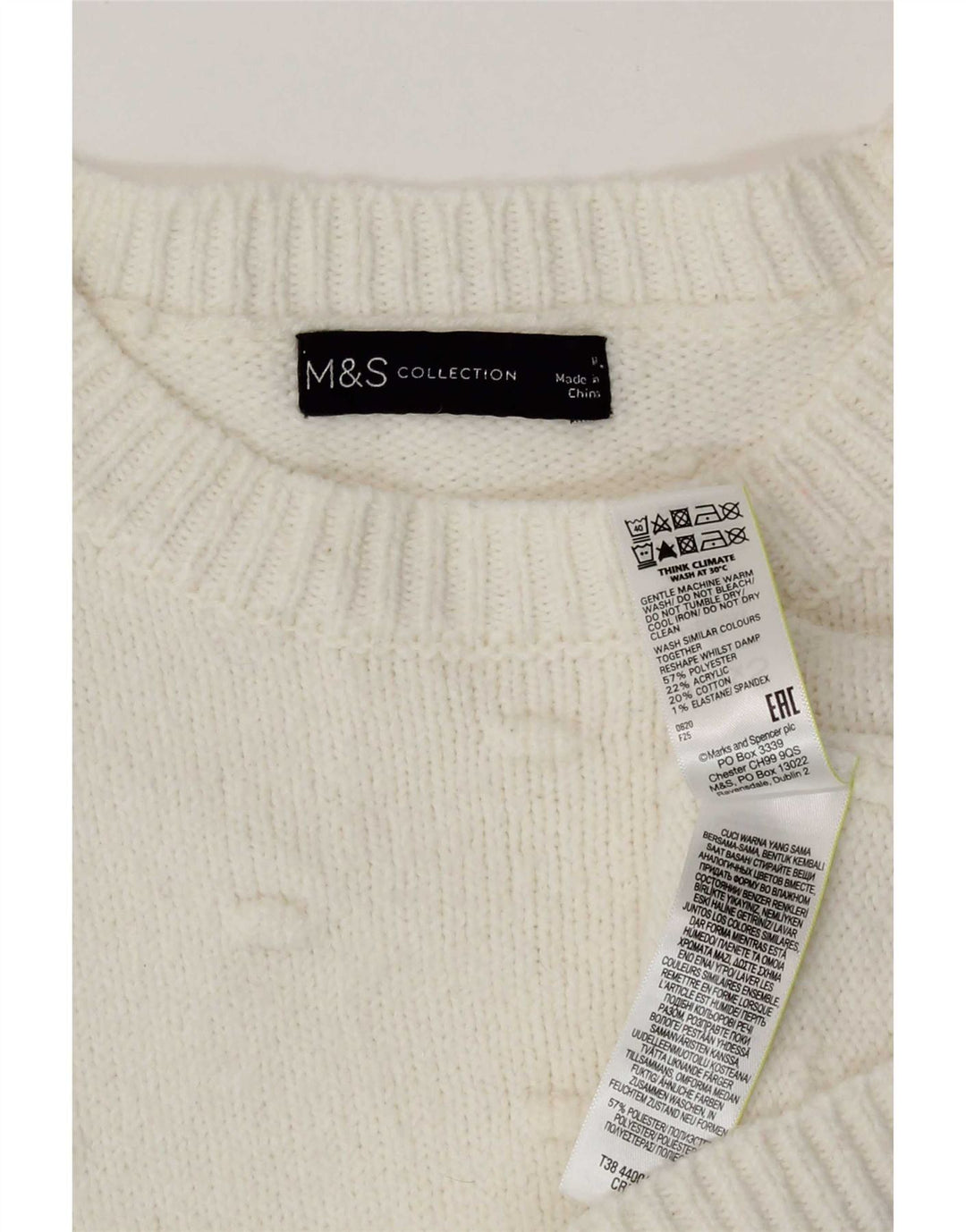 Marks & Spencer Womens Crew Neck Jumper Sweater UK 14 Medium White