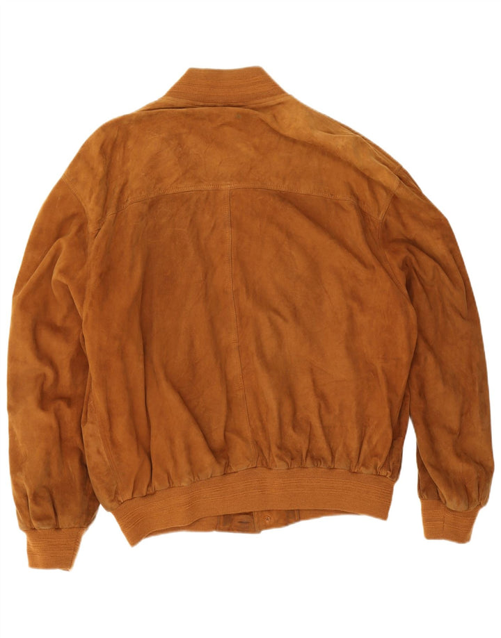 Vintage Mens Suede Bomber Jacket IT 54 2XL Brown Leather