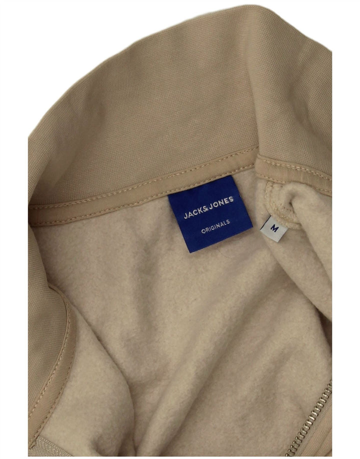 Jack & Jones Mens Graphic Zip Neck Sweatshirt Jumper Medium Beige Cotton