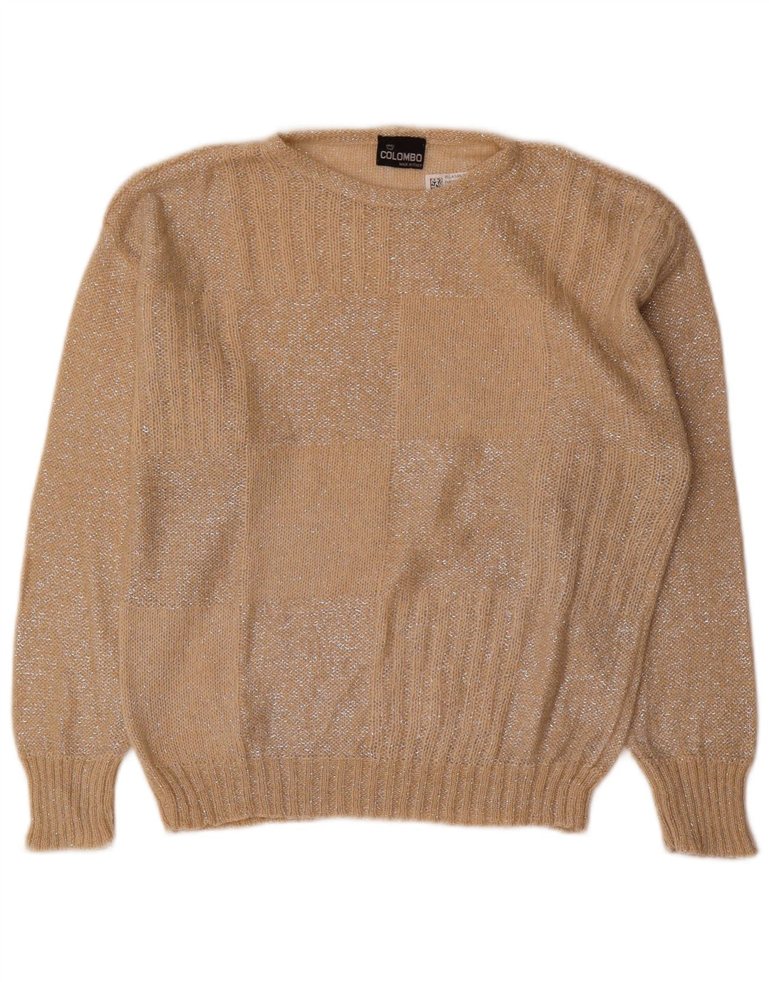 Colombo Womens Boat Neck Jumper Sweater UK 12 Medium Beige Geometric