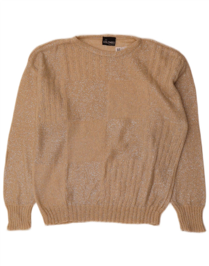 Colombo Womens Boat Neck Jumper Sweater UK 12 Medium Beige Geometric