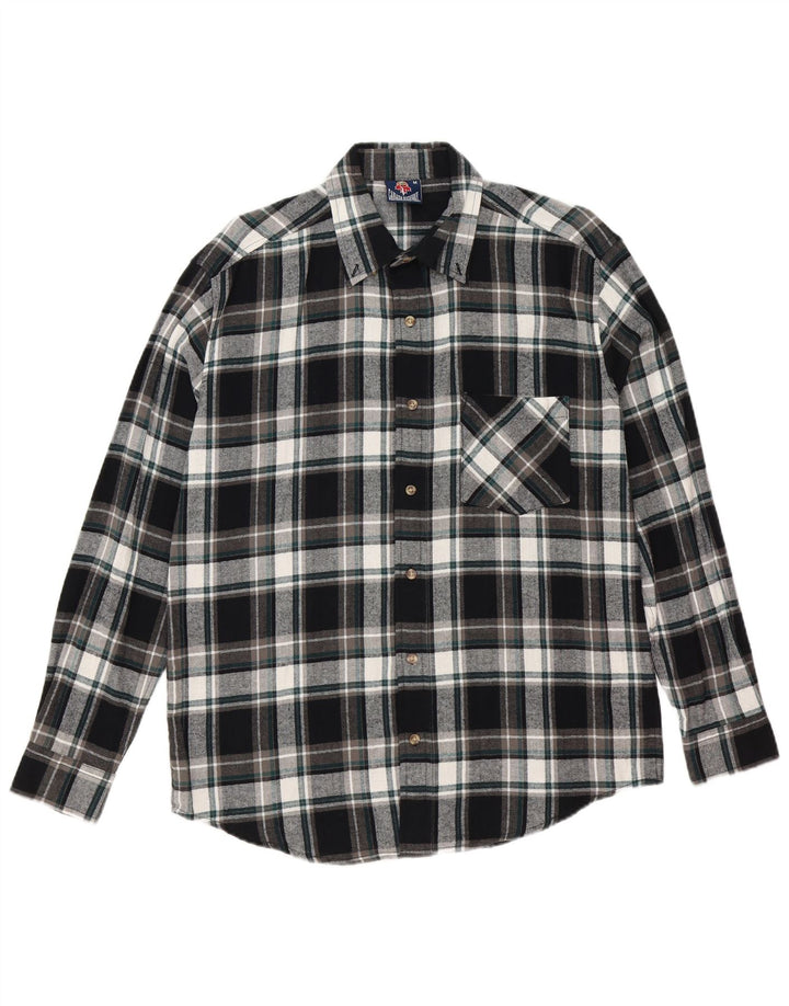 Vintage Mens Flannel Shirt Medium Black Check Cotton