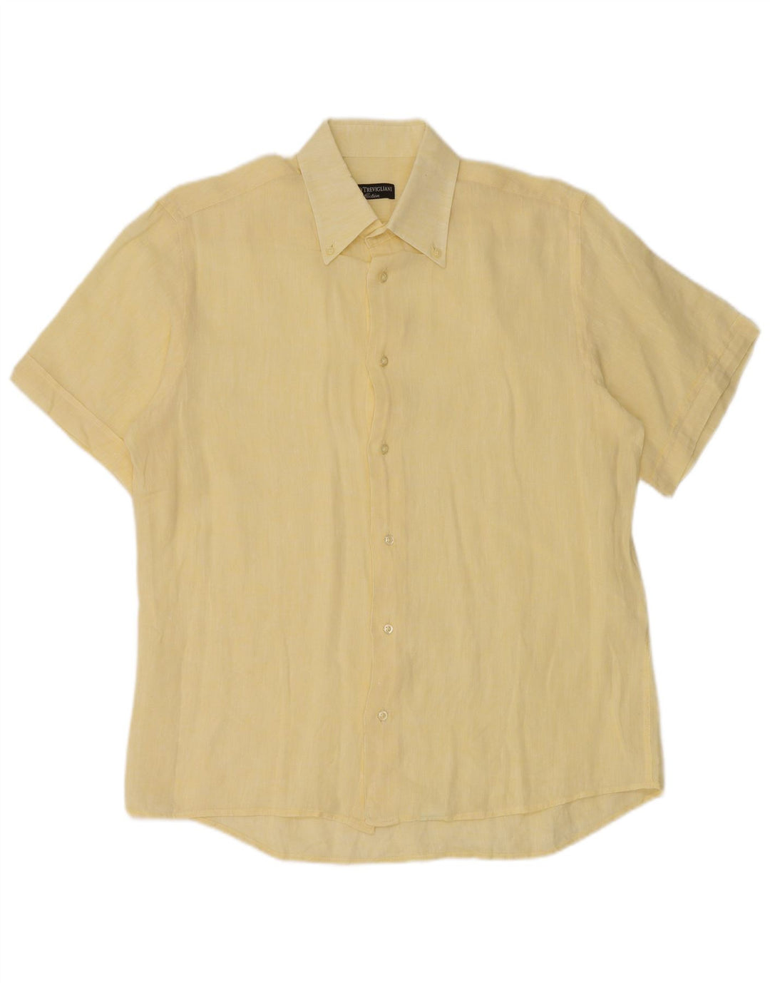 DANILO TREVIGLIANI Mens Short Sleeve Shirt Medium Yellow Linen