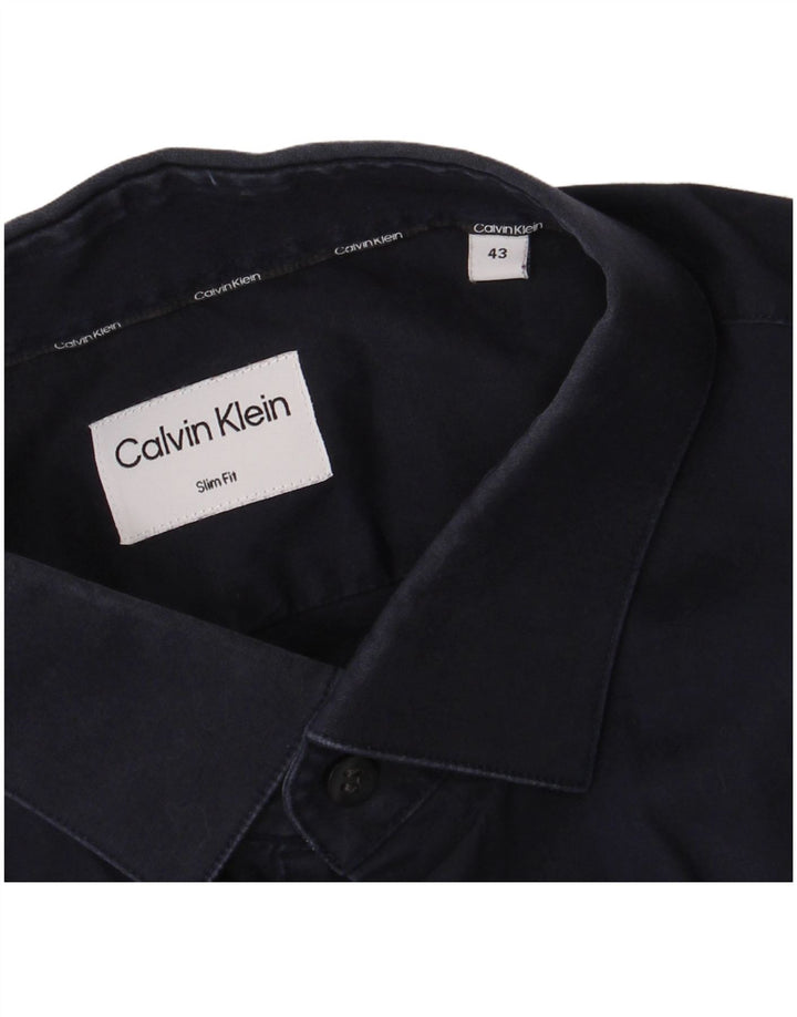 Calvin Klein Mens Slim Fit Shirt Size 43 Large Navy Blue