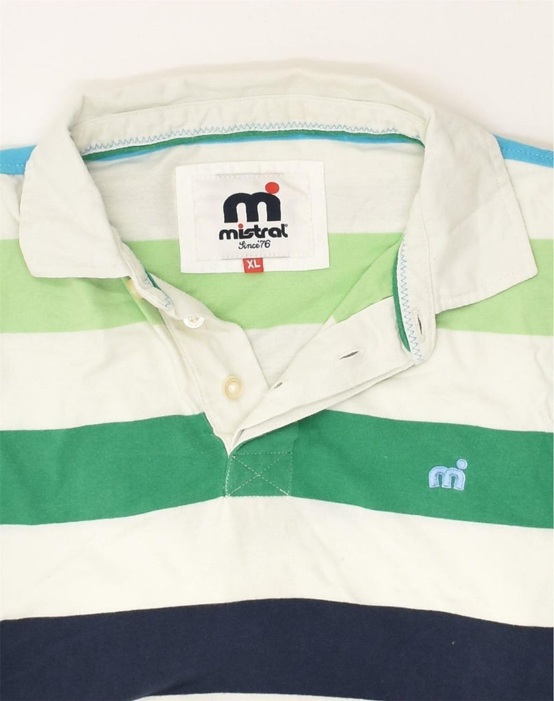 MISTRAL Mens Polo Shirt XL Multicoloured Striped Cotton | Vintage Mistral | Thrift | Second-Hand Mistral | Used Clothing | Messina Hembry 