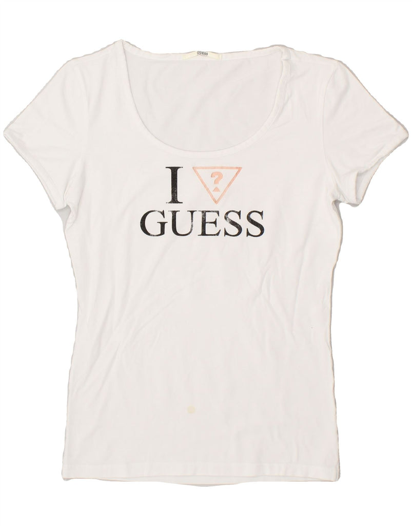 GUESS Womens Graphic T-Shirt Top UK 8 Small White | Vintage Guess | Thrift | Second-Hand Guess | Used Clothing | Messina Hembry 