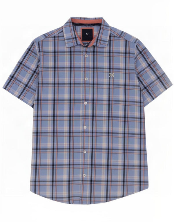 Crew Clothing Mens Short Sleeve Slim Fit Shirt Small Blue Check Cotton