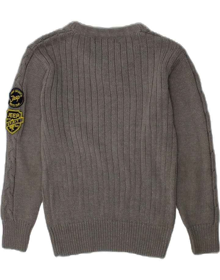 JEEP Boys Graphic V-Neck Jumper Sweater 6-7 Years Grey Acrylic Vintage Jeep and Second-Hand Jeep from Messina Hembry 