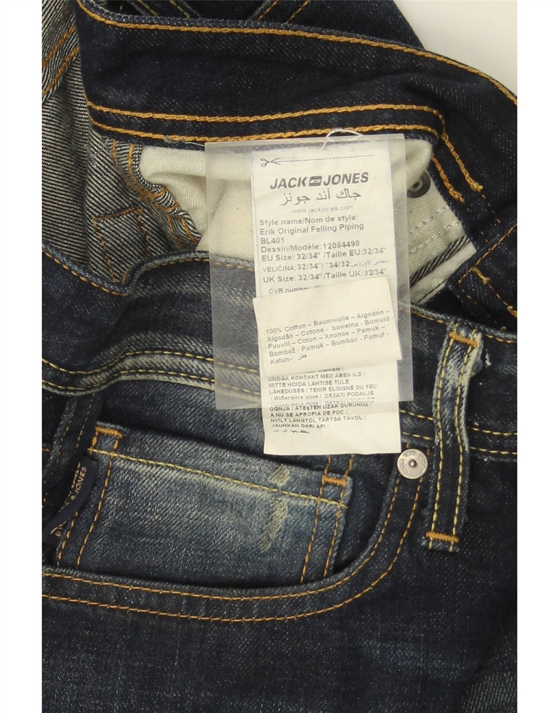 JACK & JONES Mens Distressed Slim Jeans W32 L34 Navy Blue Cotton Vintage Jack & Jones and Second-Hand Jack & Jones from Messina Hembry 