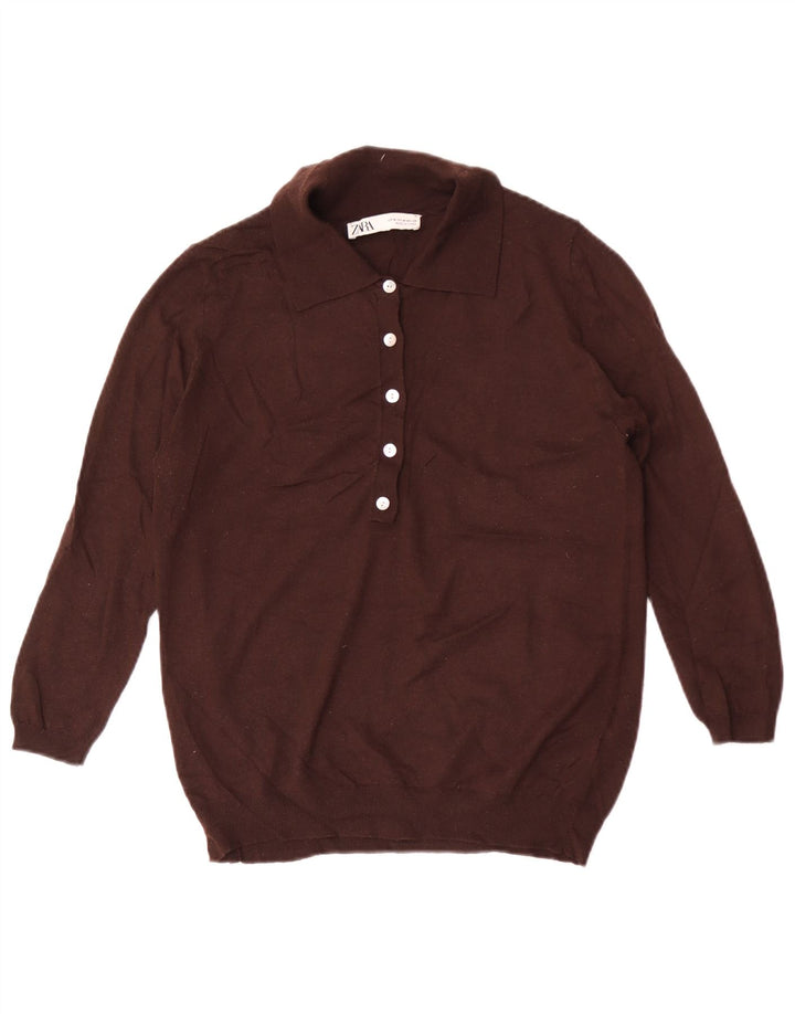 Zara Womens Polo Neck Jumper Sweater UK 12 Medium Brown Polyester