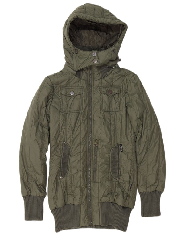 KHUJO Womens Hooded Padded Jacket UK 14 Large Green Polyester
