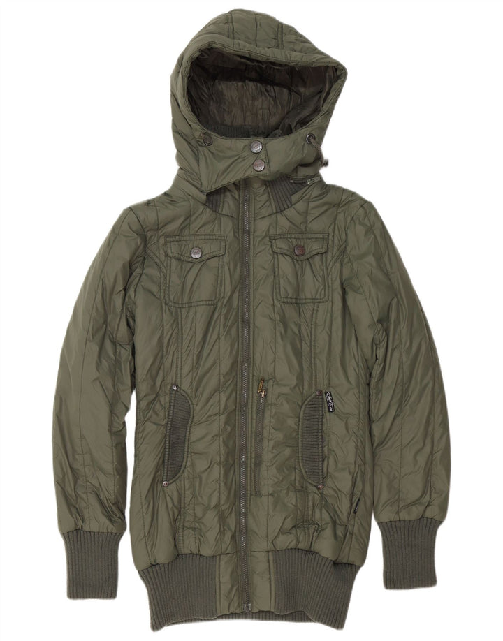 KHUJO Womens Hooded Padded Jacket UK 14 Large Green Polyester