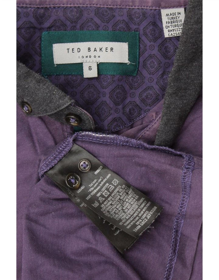 TED BAKER Mens Polo Shirt Size 6 2XL Purple Colourblock Cotton