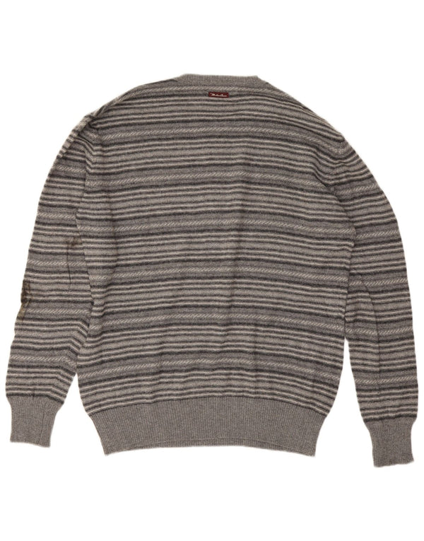 Marlboro Classics Mens Crew Neck Jumper Sweater XL Grey Striped