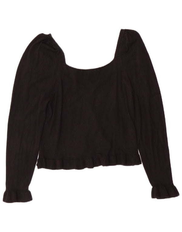 Zara Womens Crop Top Long Sleeve UK 14 Large Black Viscose