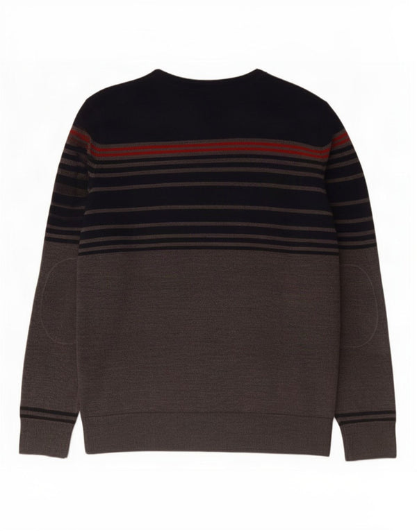Murphy & Nye Mens Crew Neck Jumper Sweater Large Grey Striped Merino Wool