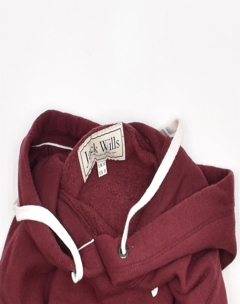 JACK WILLS Womens Graphic Hoodie Jumper UK 12 Medium Burgundy Cotton | Vintage | Thrift | Second-Hand | Used Clothing | Messina Hembry 