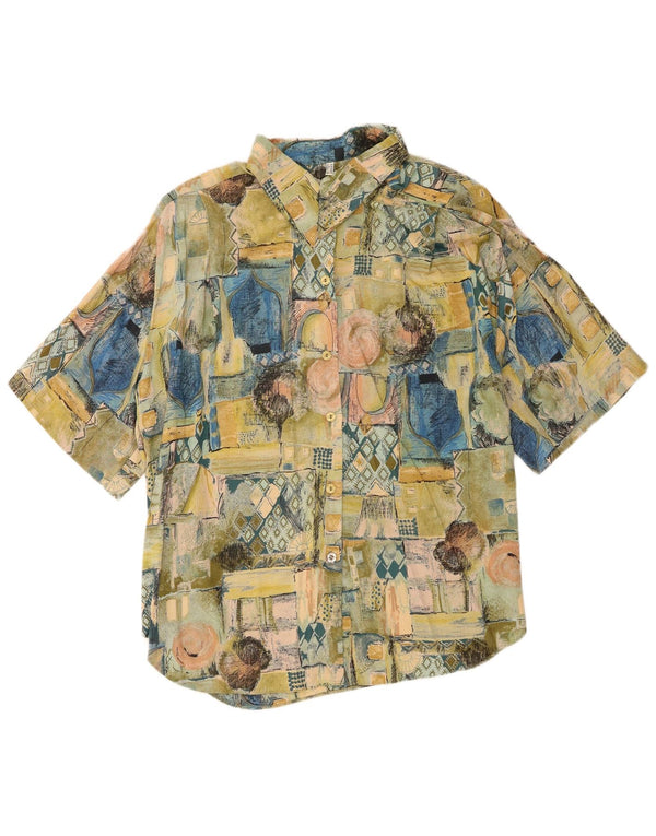 Vintage Womens Short Sleeve Shirt UK 18 XL  Green Patchwork Viscose