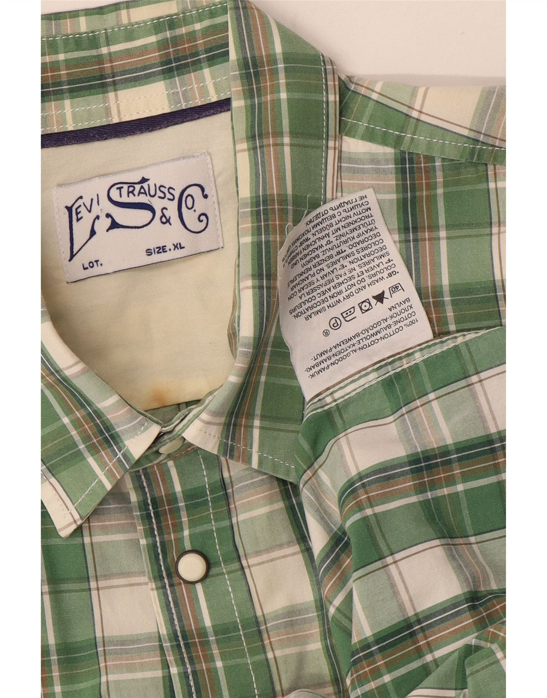 Levi's Mens Short Sleeve Graphic Shirt XL Green Check Cotton