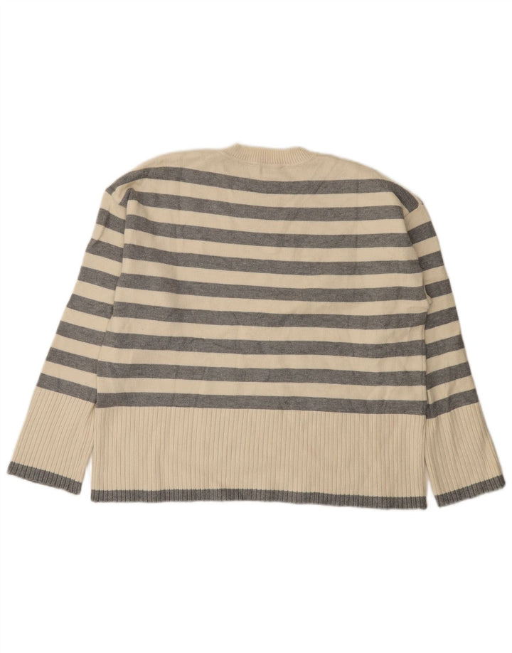 Zara Womens Oversized Crew Neck Jumper Sweater UK 10 Small White Striped