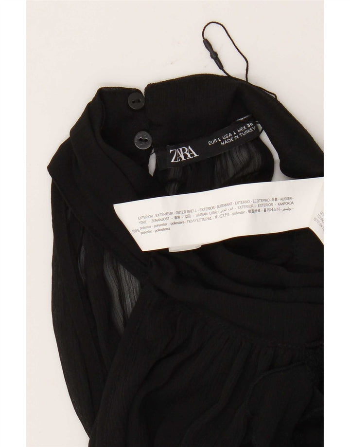 Zara Womens Ruffle Front Halter Top UK 16 Large Black Polyester
