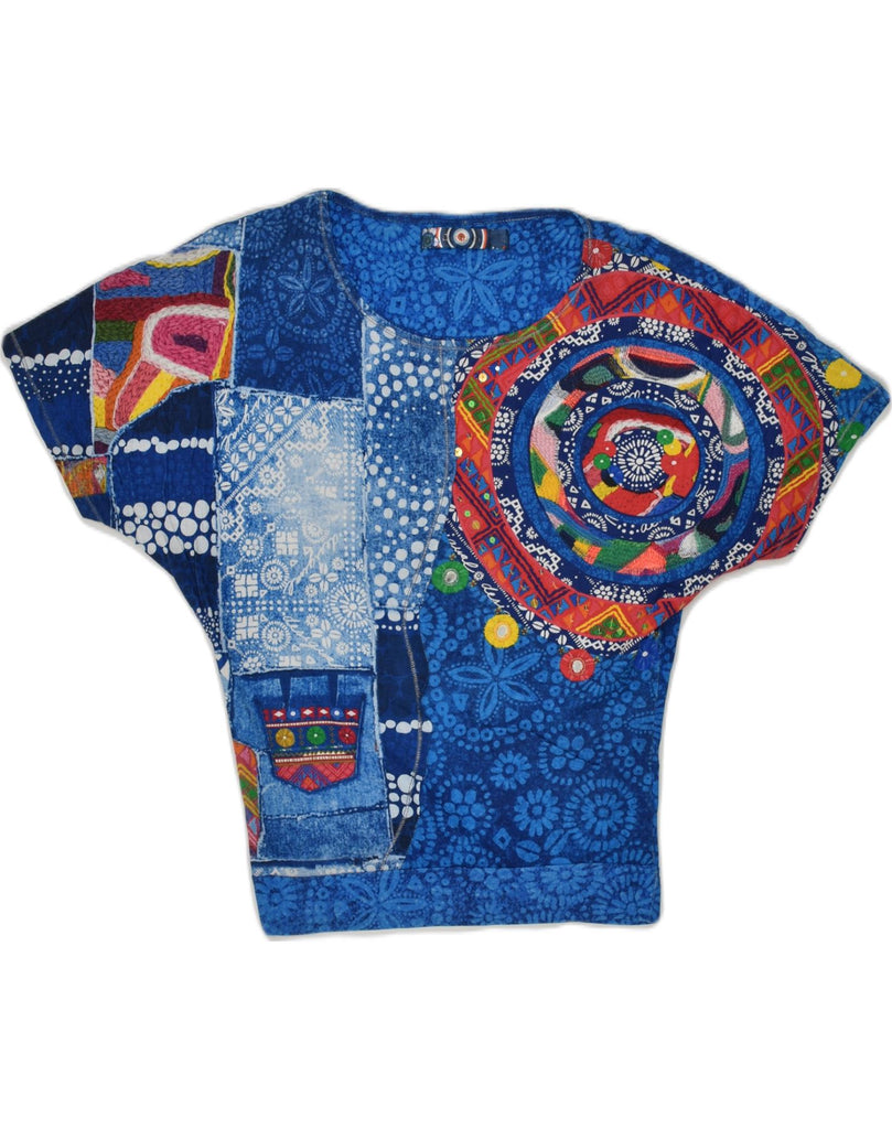 DESIGUAL Girls Batwing Blouse Top 11-12 Years Blue Patchwork | Vintage Desigual | Thrift | Second-Hand Desigual | Used Clothing | Messina Hembry 