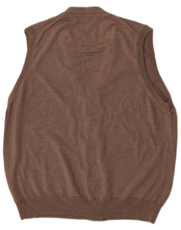 Marks & Spencer Mens Sleeveless Cardigan Sweater Large Brown Wool