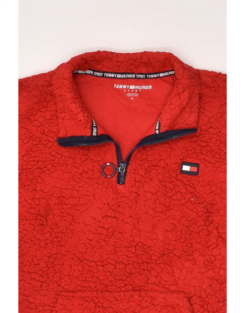 TOMMY HILFIGER Womens Loose Fit Zip Neck Fleece Jumper UK 14 Medium Red | Vintage Tommy Hilfiger | Thrift | Second-Hand Tommy Hilfiger | Used Clothing | Messina Hembry 