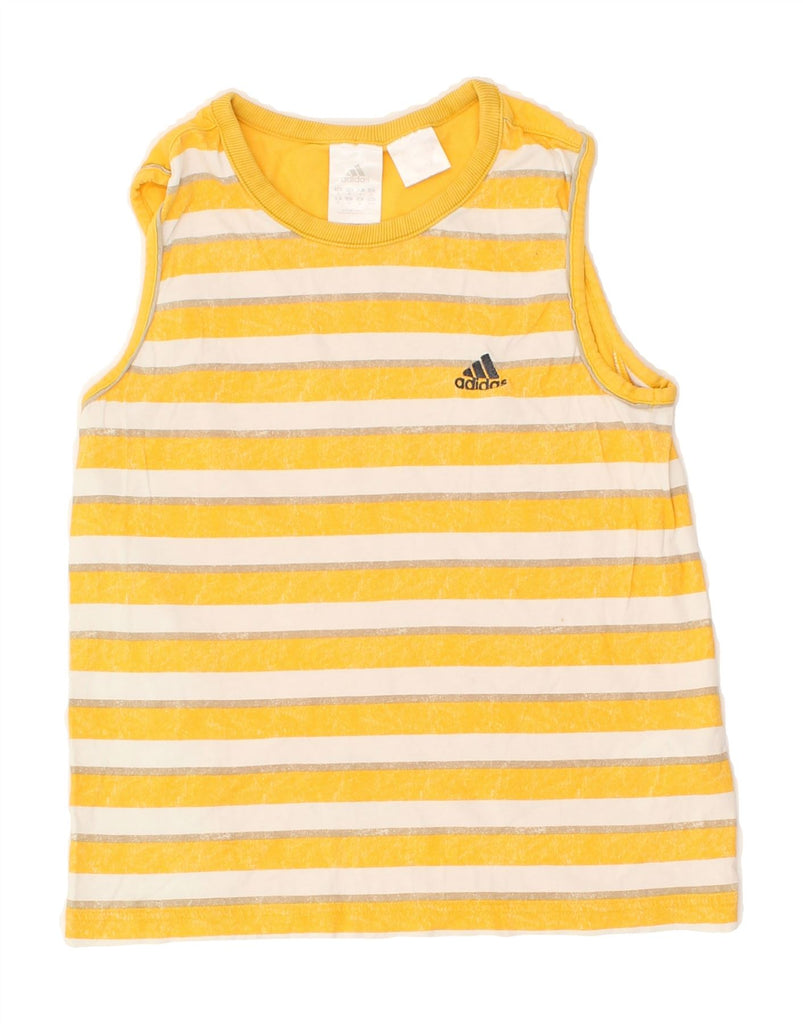 ADIDAS Womens Vest Top UK 12 Medium Yellow Striped Cotton | Vintage Adidas | Thrift | Second-Hand Adidas | Used Clothing | Messina Hembry 