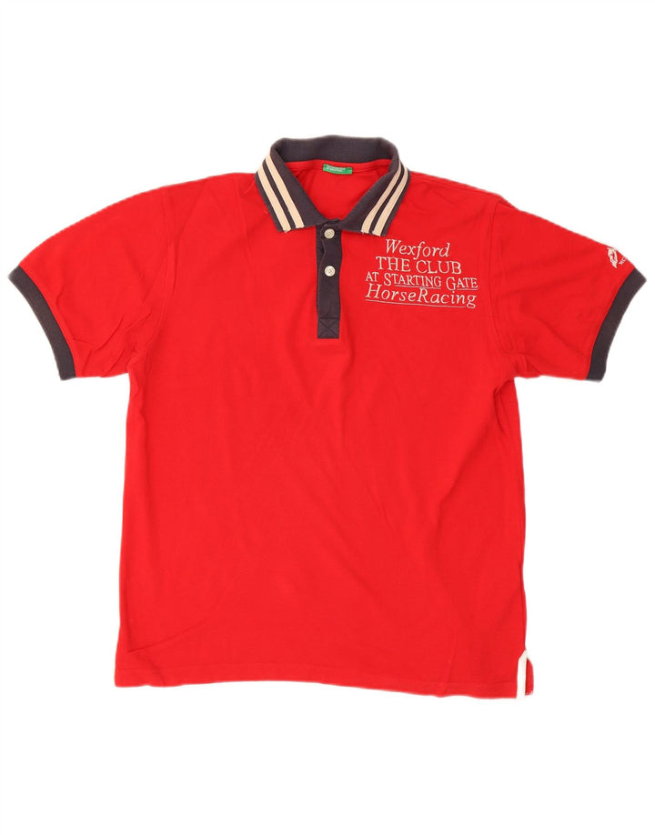 BENETTON Mens Graphic Polo Shirt Medium Red Cotton