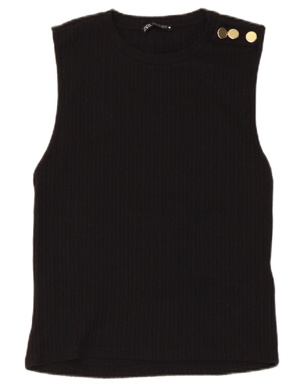 Zara Womens Vest Top UK 8 Small Black Polyester