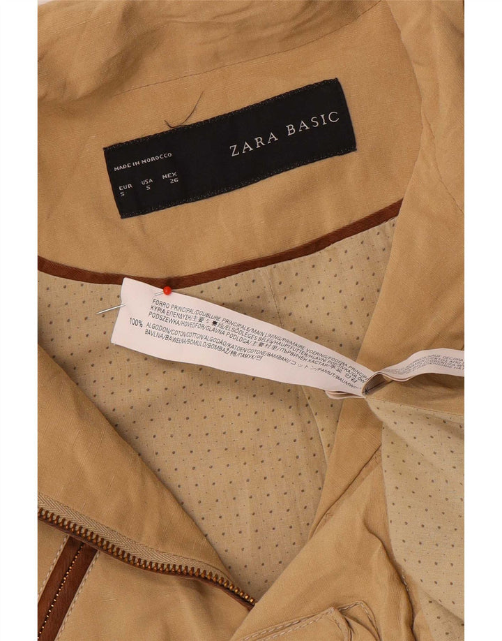 Zara Womens Military Jacket UK 10 Small Beige Cotton
