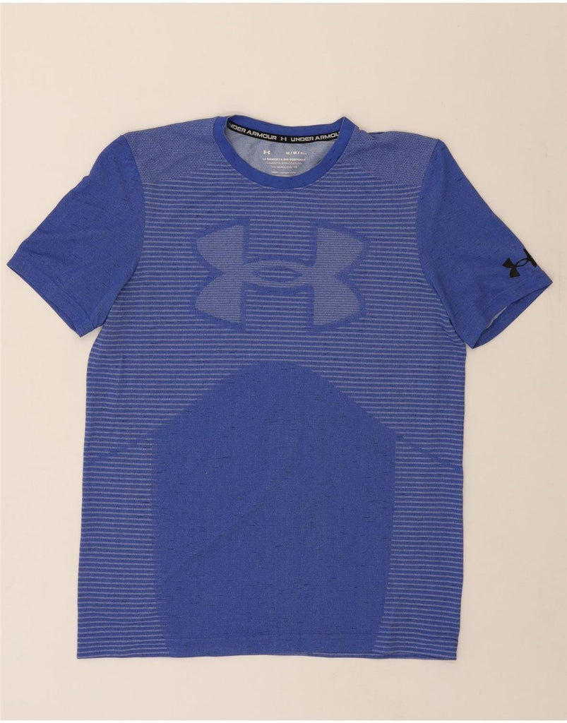 UNDER ARMOUR Mens Graphic T-Shirt Top Medium Blue Striped Vintage Under Armour and Second-Hand Under Armour from Messina Hembry 
