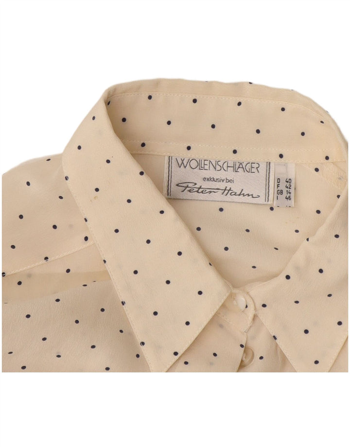 Peter Hahn Womens Shirt Blouse UK 14 Large Off White Polka Dot
