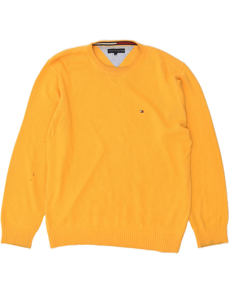 TOMMY HILFIGER Mens Crew Neck Jumper Sweater Large Yellow Cotton | Vintage Tommy Hilfiger | Thrift | Second-Hand Tommy Hilfiger | Used Clothing | Messina Hembry 