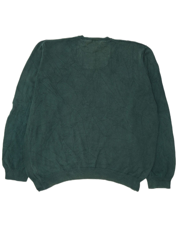 Marks & Spencer Mens Regular Fit V-Neck Jumper Sweater 2XL Green Cotton