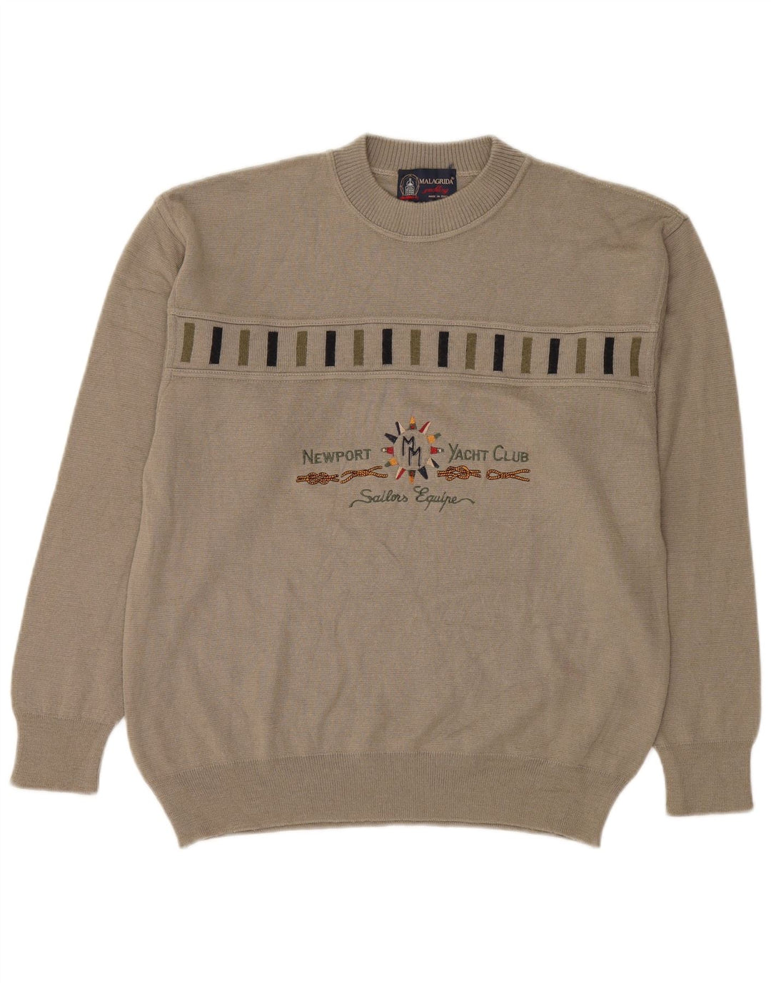 Malagrida Mens Graphic Crew Neck Jumper Sweater Medium Beige