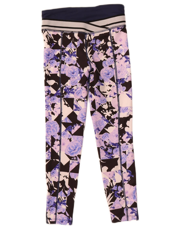 Nike Girls Dri Fit Leggings 8-9 Years Small Navy Blue Floral Polyester