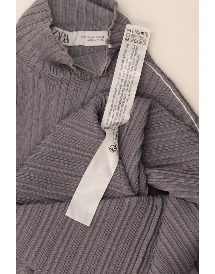 Zara Womens Long Sleeve Bodycon Dress UK 8 Small Grey Polyamide