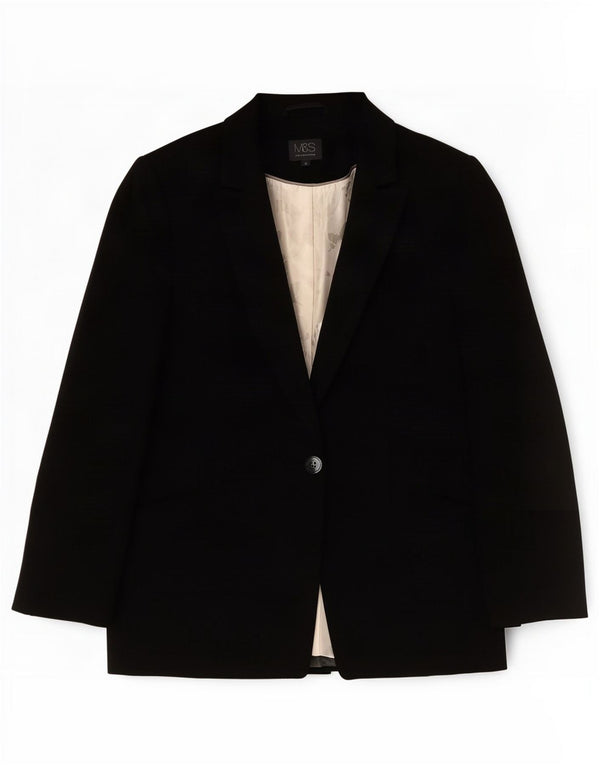 Marks & Spencer Womens 1 Button Blazer Jacket UK 10 Small Black Polyester