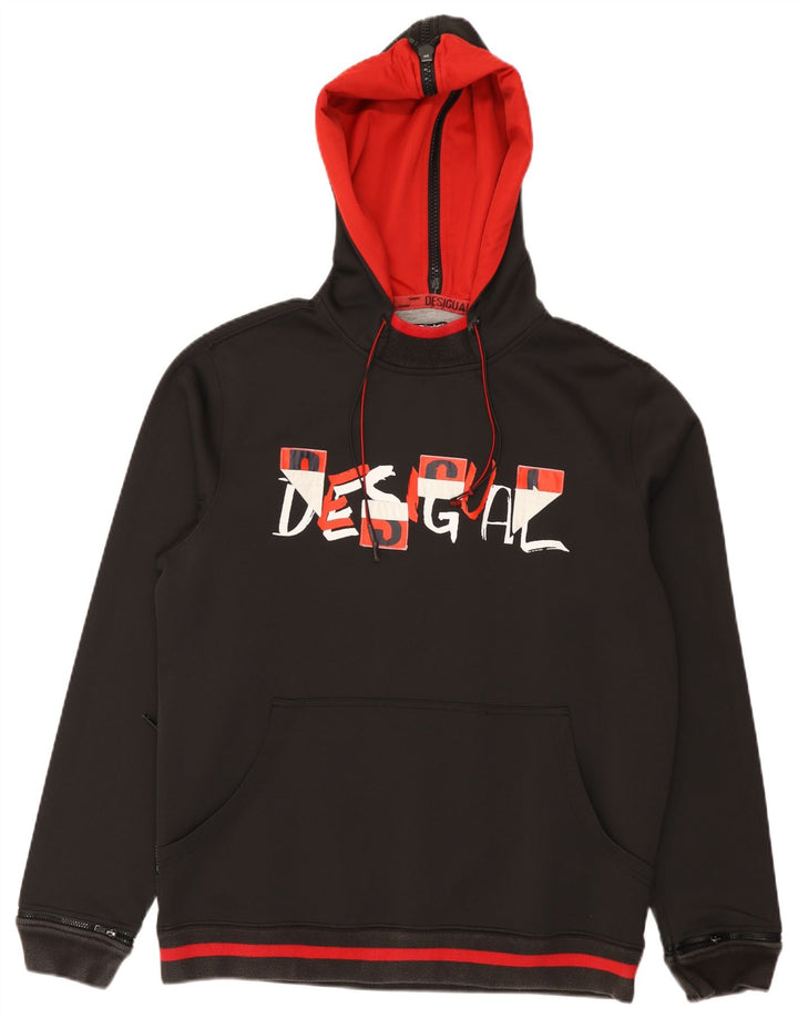 Desigual Mens Graphic Hoodie Jumper XL Black Colourblock Polyester