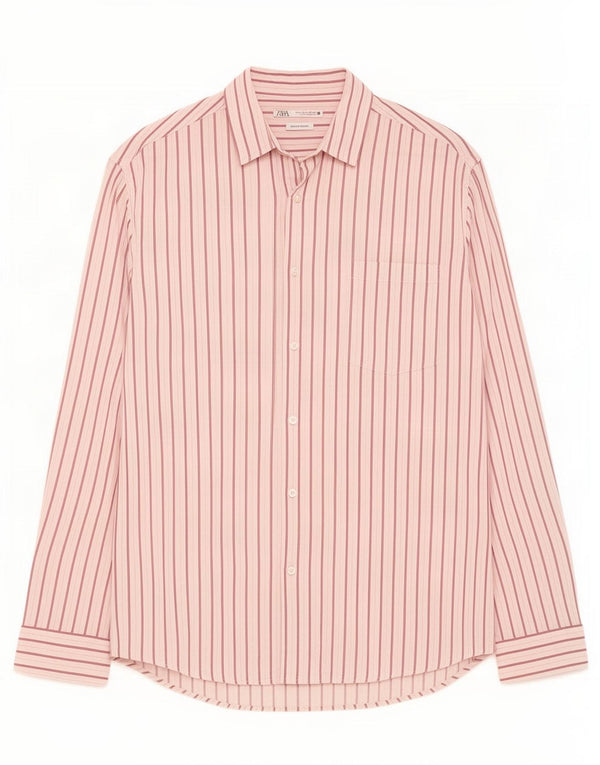 Zara Mens Regular Fit Shirt Large Pink Pinstripe Cotton