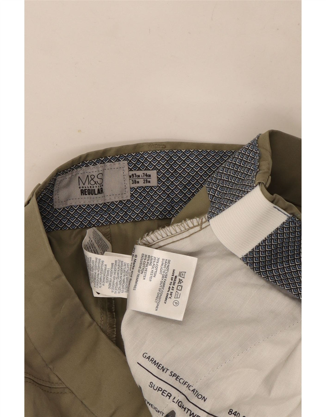 Marks & Spencer Mens Straight Regular Chino Trousers W38 L29 Khaki Cotton