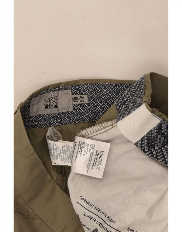 Marks & Spencer Mens Straight Regular Chino Trousers W38 L29 Khaki Cotton