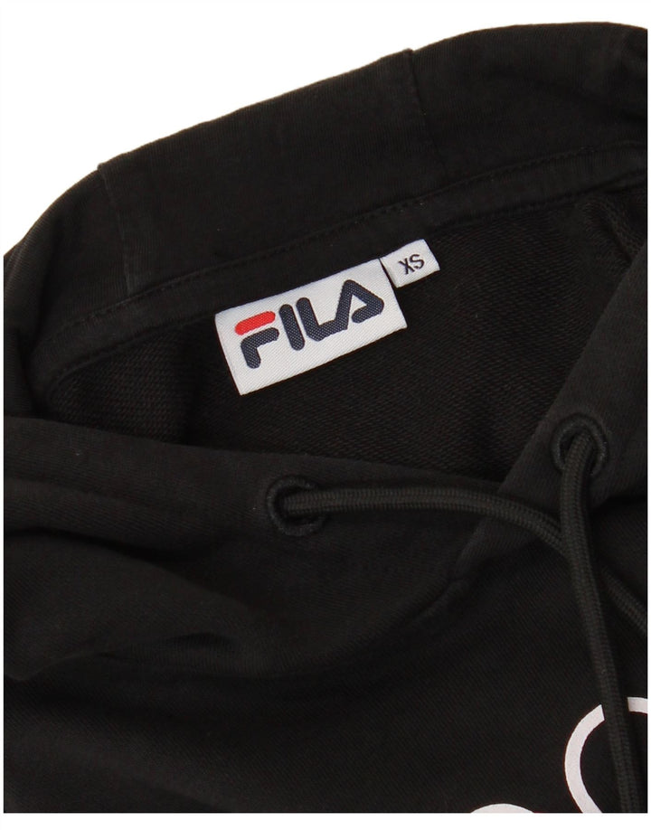 FILA Womens Oversized Crop Graphic Hoodie Jumper UK 6 XS Black